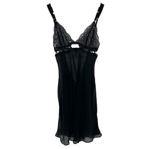 Victoria’s Secret Delicate Lace Sheer Black Cut Out Open Back Nighty Size Medium